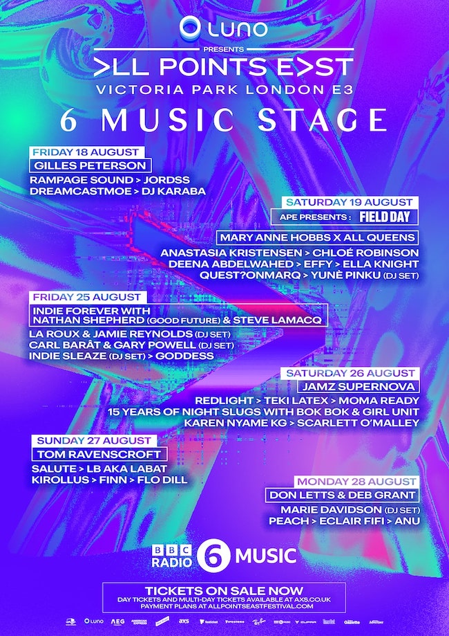 All Points East Festival 2023 - BBC Radio 6 Stage Lineup Poster